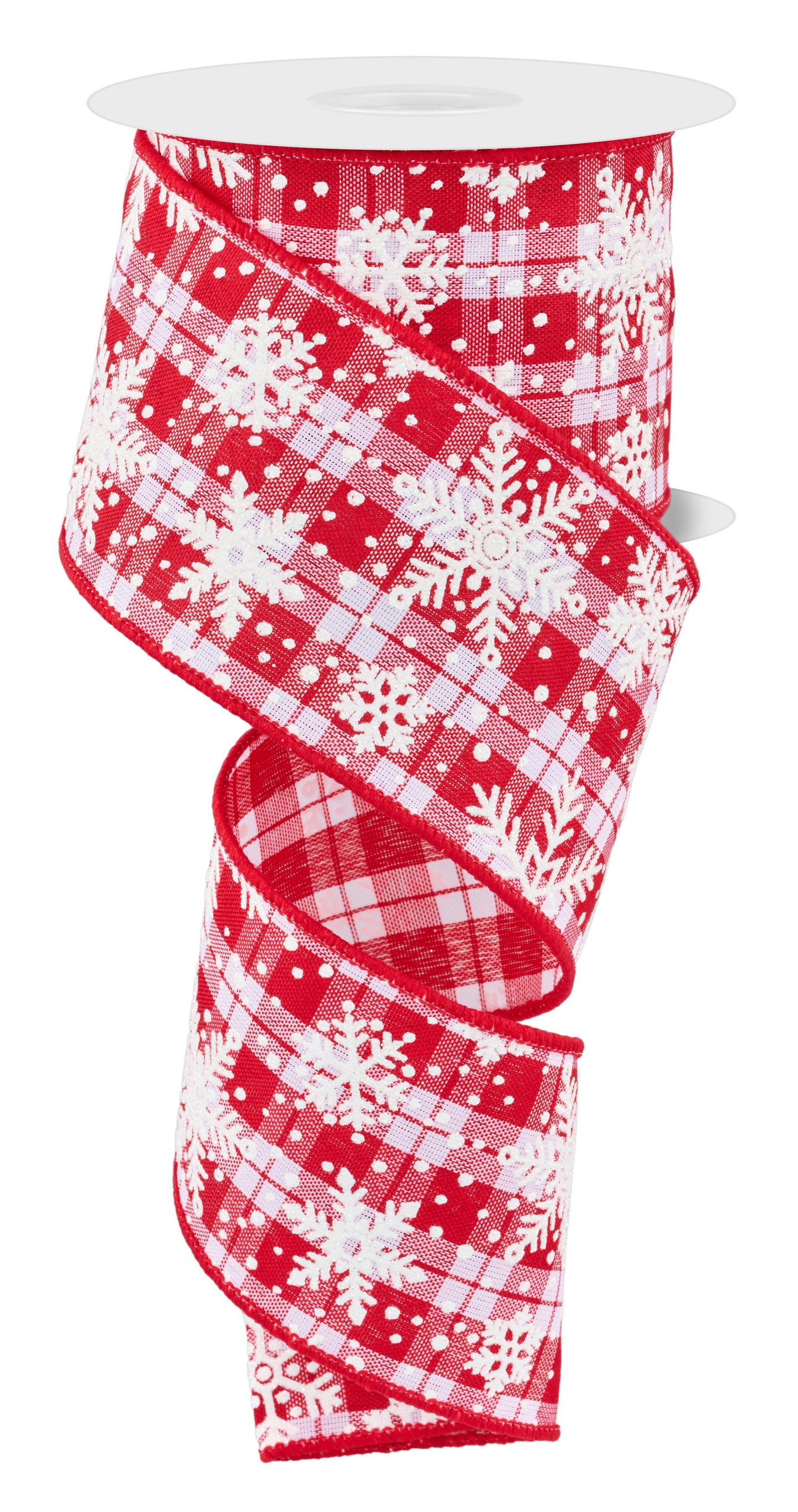 Wired Ribbon * Multi Snowflake on Woven * Red/White * 2.5" x 10 Yards * Canvas * RGF101124