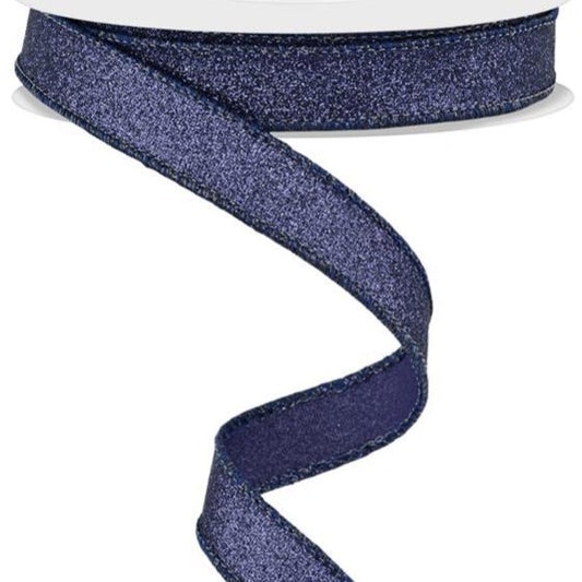 Wired Ribbon * Glitter Navy Blue Shimmer  Canvas * 5/8" x 10 Yards * RGF108919