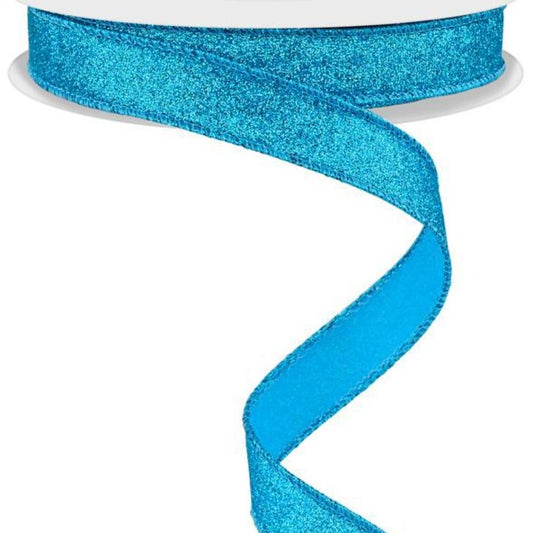 Wired Ribbon * Glitter Turquoise Shimmer  Canvas * 5/8" x 10 Yards * RGF1089A2