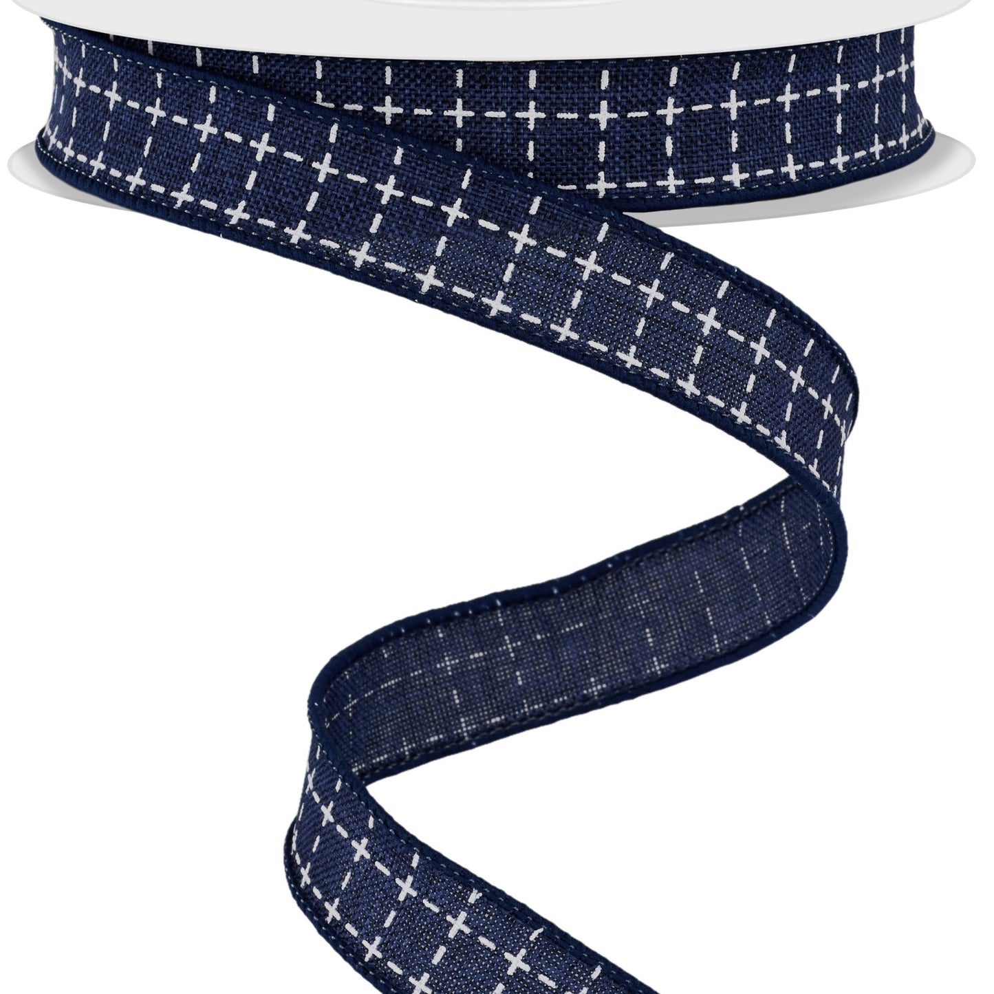 Wired Ribbon * Raised Stitch * Navy Blue and White Canvas * 5/8" x 10 Yards * RGF109019