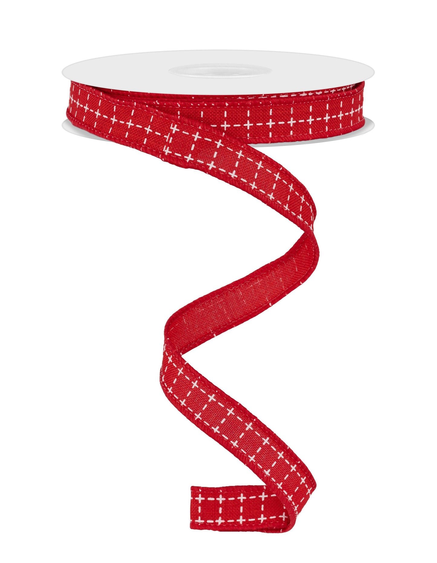 Wired Ribbon * Raised Stitch * Red and White Canvas * 5/8" x 10 Yards * RGF109024