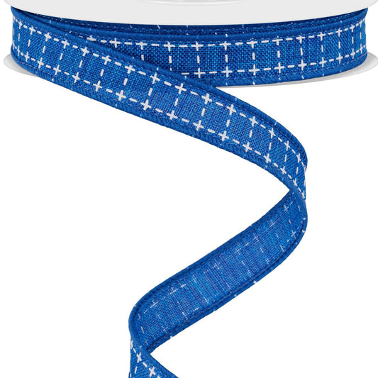 Wired Ribbon * Raised Stitch * Royal Blue and White  Canvas * 5/8" x 10 Yards * RGF109025