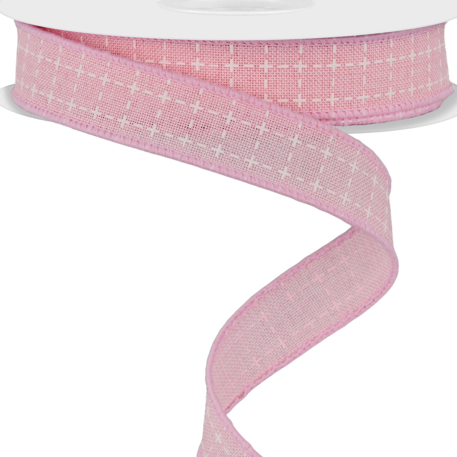 Wired Ribbon * Raised Stitch * Lt. Pink and White Canvas * 5/8 x
