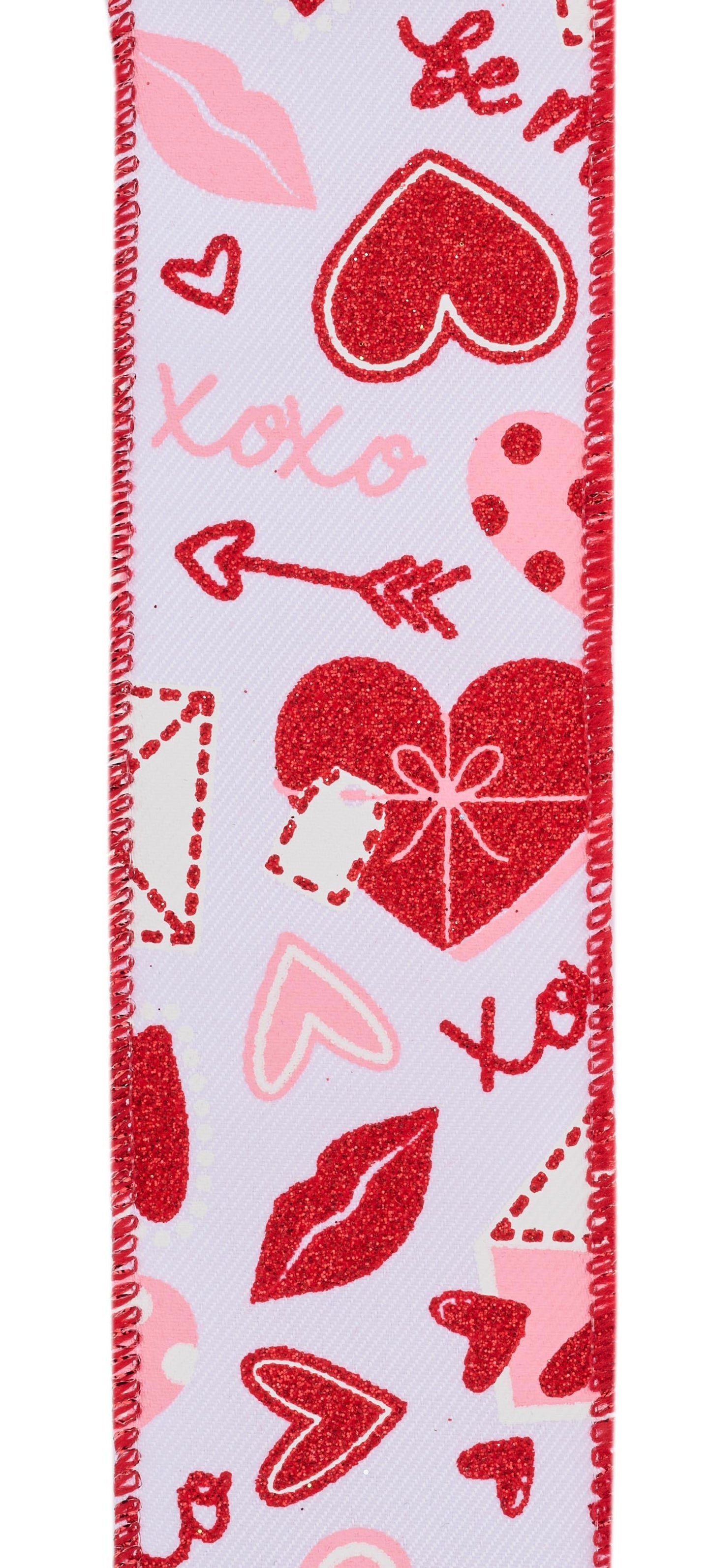 Wired Ribbon * Valentine Graphics * White, Red and Pink * 1.5" x 10 Yards * Canvas * RGF116227