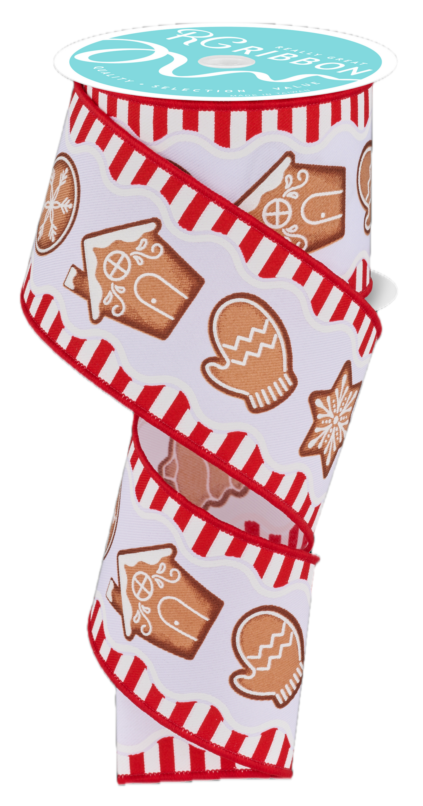Wired Ribbon * Gingerbread Cookies * White/Multi* 2.5" x 10 Yards * Canvas * RGF119327