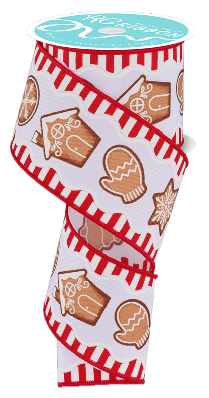 Wired Ribbon * Gingerbread Cookies * White/Multi* 2.5" x 10 Yards * Canvas * RGF119327