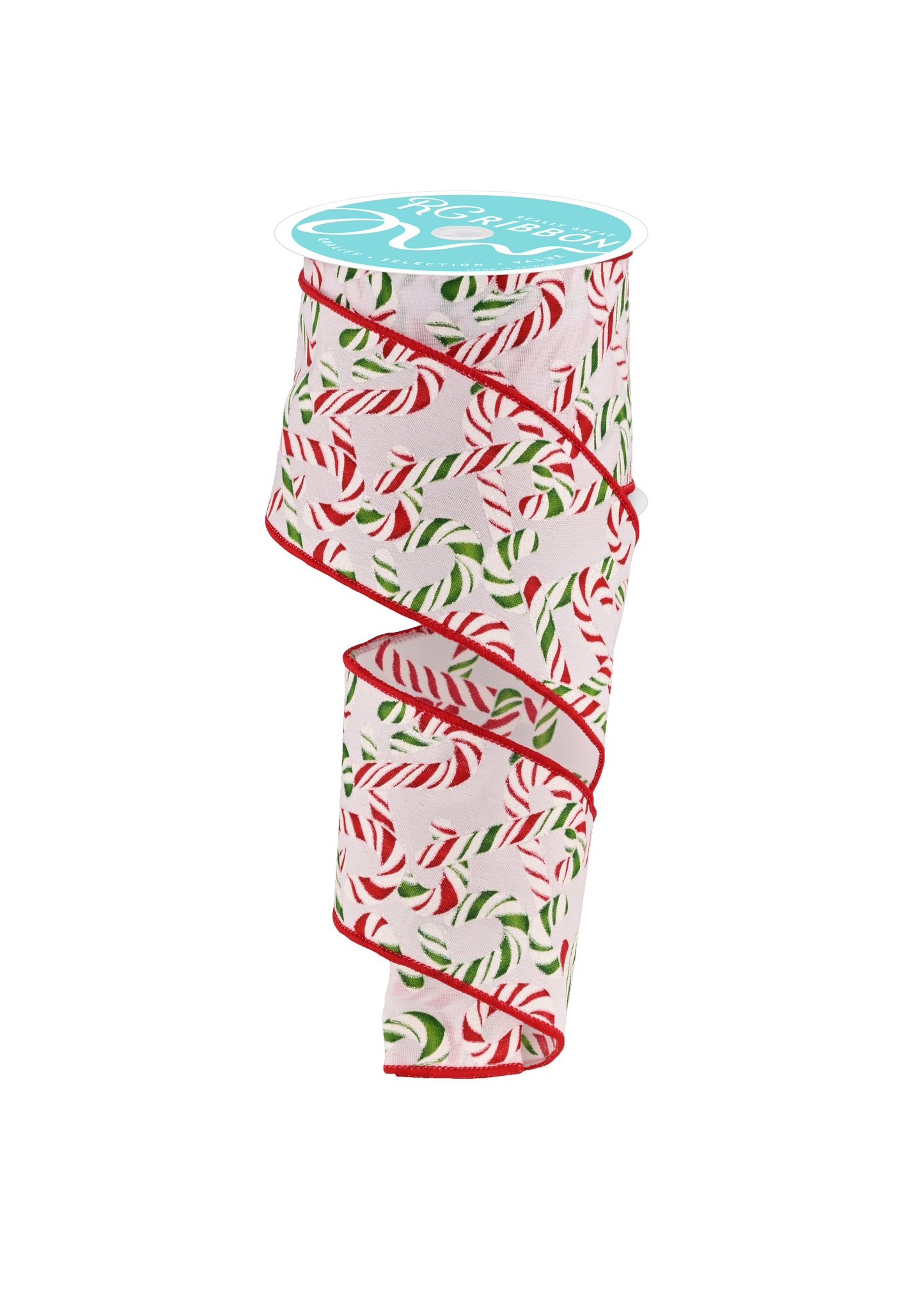 Wired Ribbon * Glitter Candy Canes * White/Red/Green* 2.5" x 10 Yards * Canvas * RGF122727