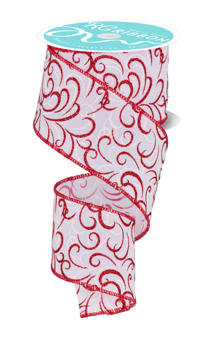 Wired Ribbon * Multi Swirls * White/Red * 2.5" x 10 Yards * RGF132367