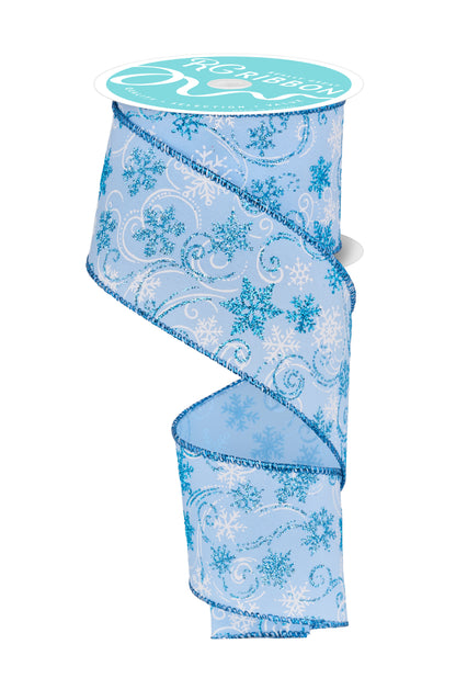 Wired Ribbon * Snowflakes Swirls * Lt Blue/White/Turquoise * 2.5" x 10 Yards * Canvas * RGF1355DC