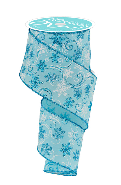 Wired Ribbon * Snowflakes Swirls * Soft Turquoise/White/Lt Blue * 2.5" x 10 Yards * Canvas * RGF1355FY