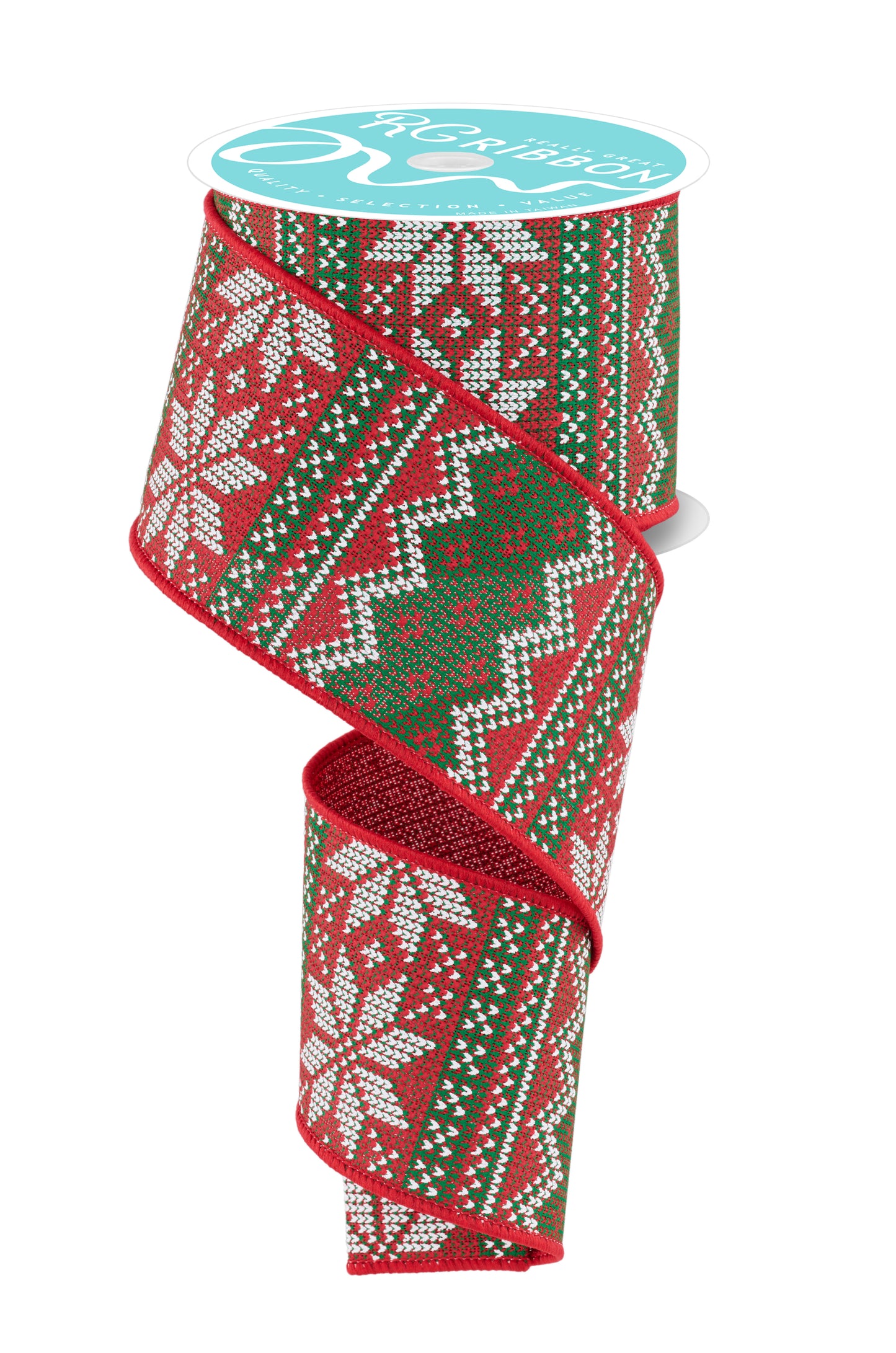 Wired Ribbon * Fair Isle Sweater (Look) * Red/Green/White Canvas * 2.5" x 10 Yards * RGF1387R9