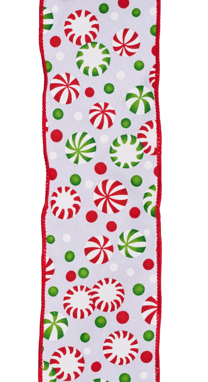 Wired Ribbon * Christmas Candy * White/Green/Red Canvas  * 2.5" x 10 Yards * RGF14278R