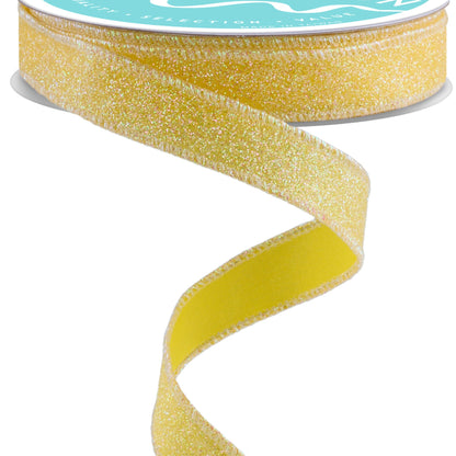 Wired Ribbon * Iridescent Glitter on Satin * Yellow * Thicker like Canvas * 5/8" x 10 Yards * RGF1147829