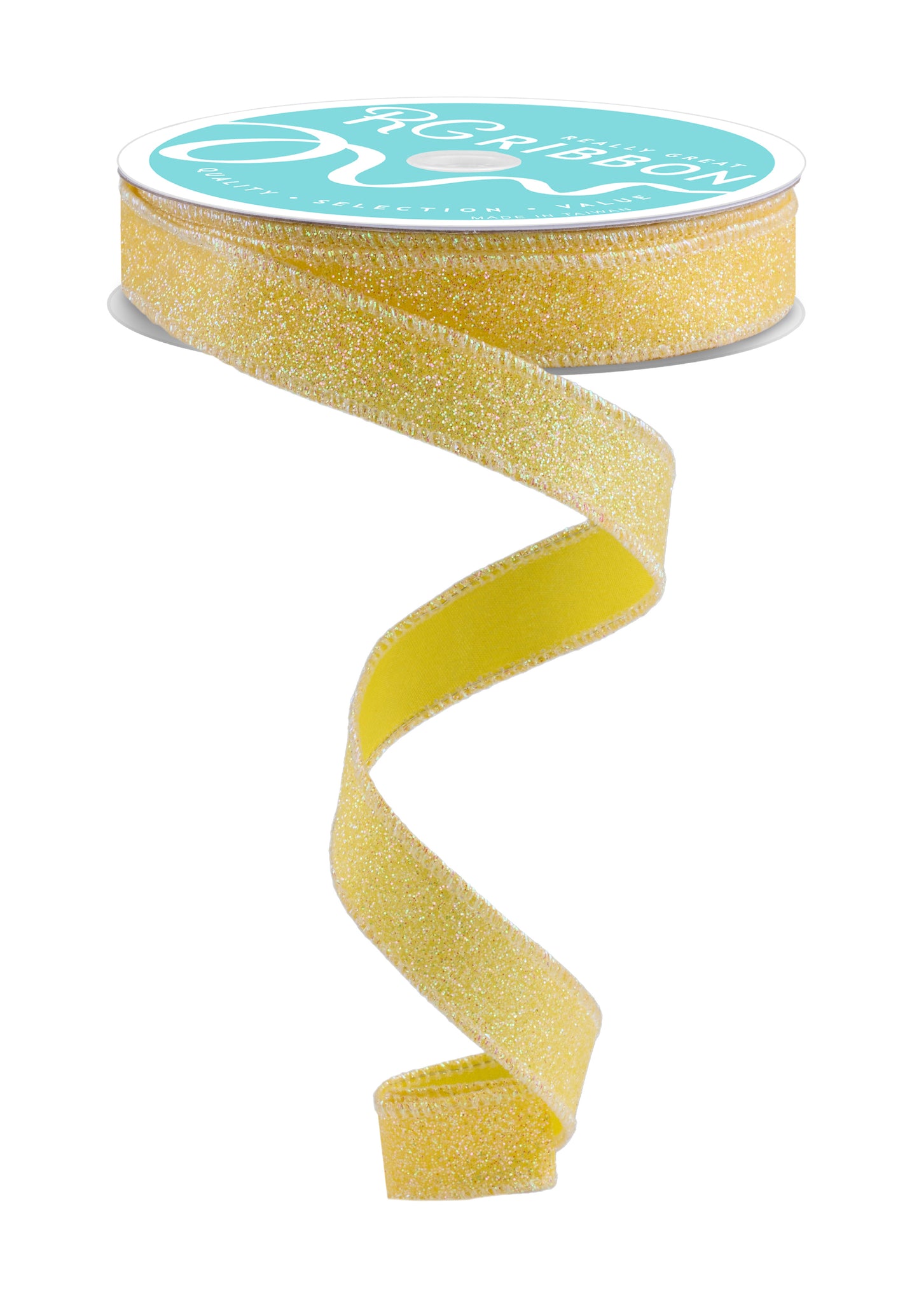 Wired Ribbon * Iridescent Glitter on Satin * Yellow * Thicker like Canvas * 5/8" x 10 Yards * RGF1147829