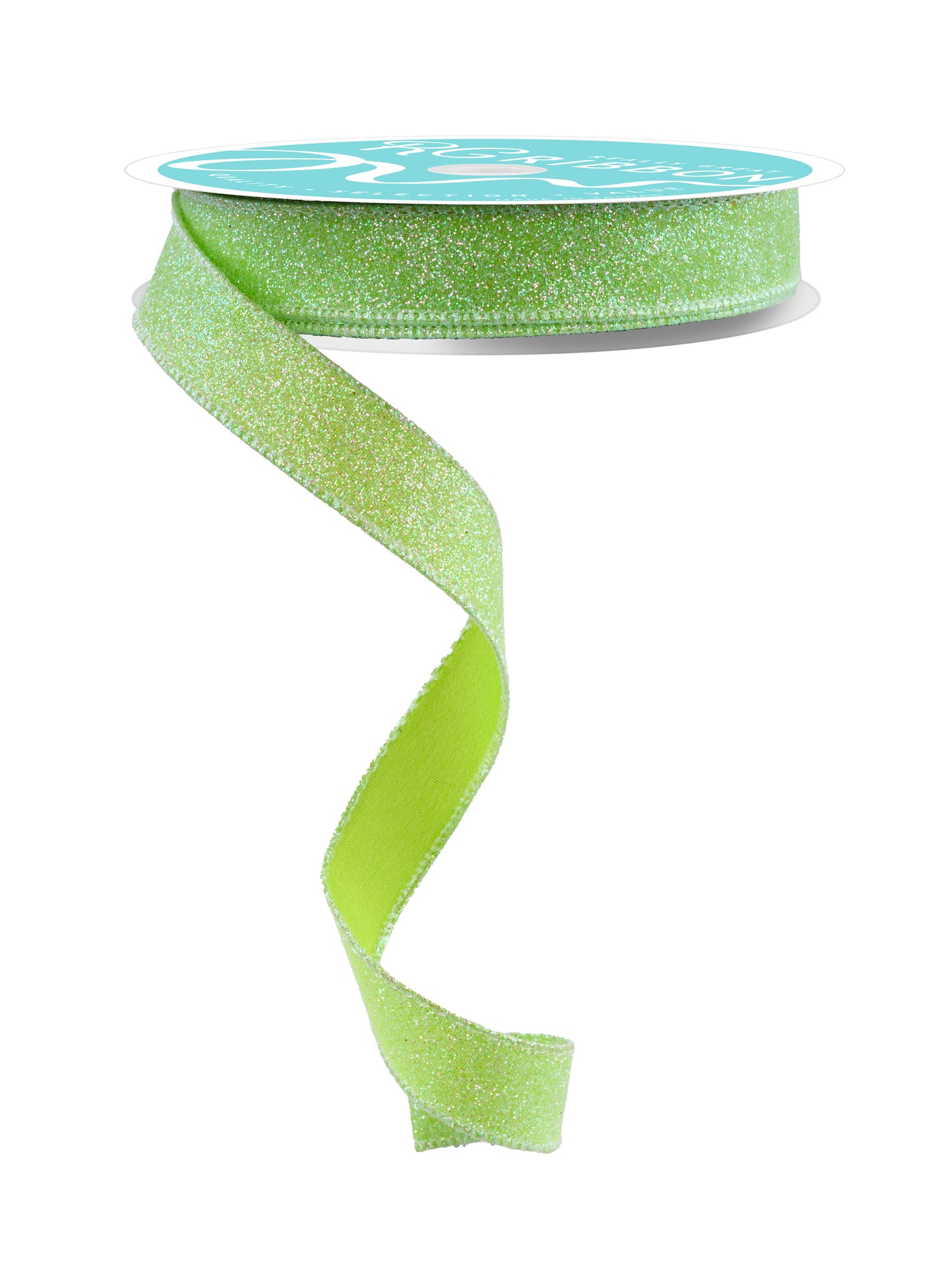 Wired Ribbon * Iridescent Glitter on Satin * Lime Green * Thicker like Canvas * 5/8" x 10 Yards * RGF1147833