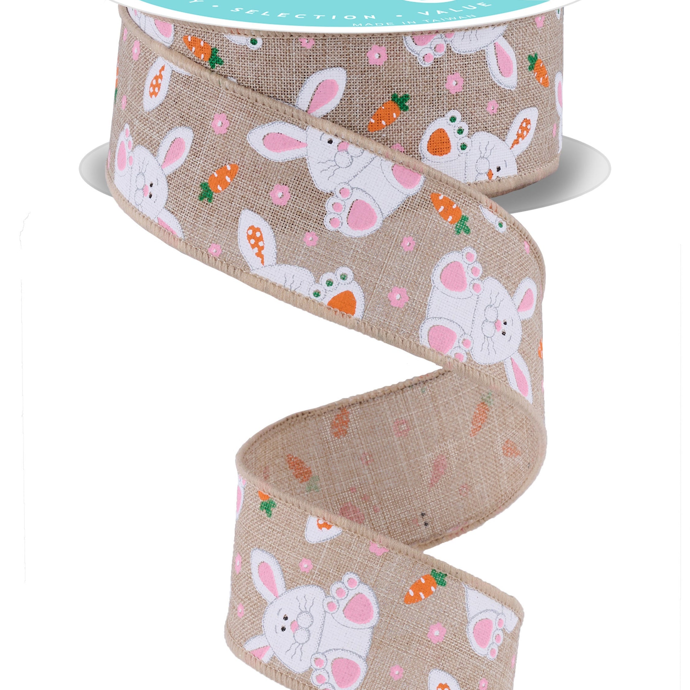 Easter Wired Ribbon * Playful Bunnies * Natural/Multi Canvas * 1.5