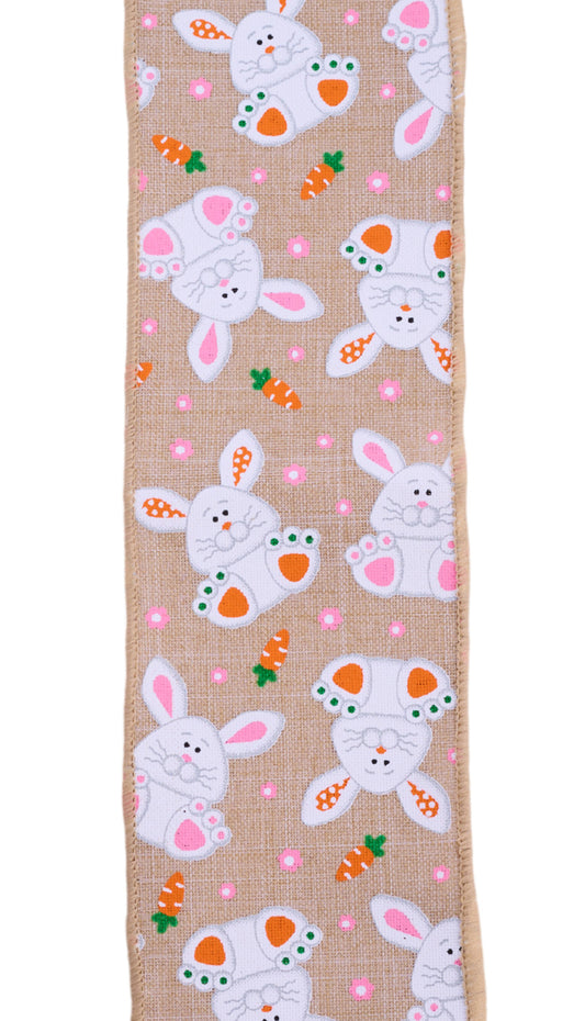 Easter Wired Ribbon * Playful Bunnies * Natural/Multi Canvas  * 2.5" x 10 Yards * RGF156018