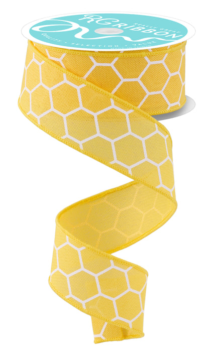 Wired Ribbon * Honeycomb * Yellow/White Canvas * 1.5" x 10 Yards * RGF159029