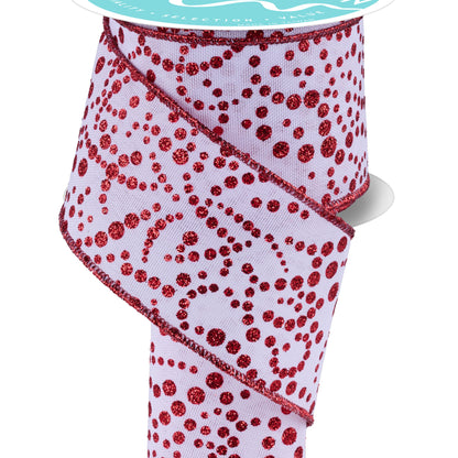 Wired Ribbon * Mini Glitter Dots * White/Red * 2.5" x 10 Yards * RGF172067