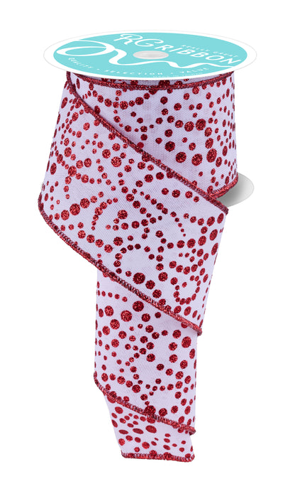 Wired Ribbon * Mini Glitter Dots * White/Red * 2.5" x 10 Yards * RGF172067