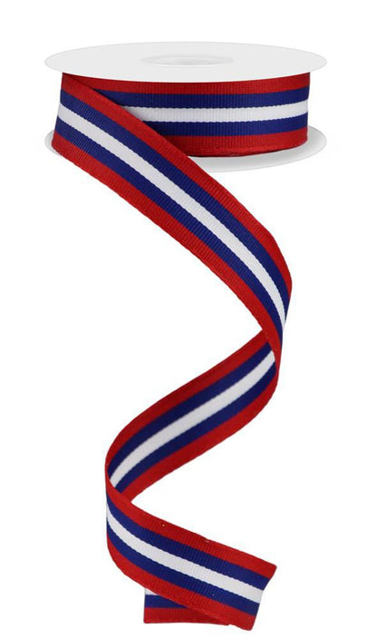 Wired Ribbon * Vertical Stripe * Red, White and Blue Canvas * 7/8" x 10 Yards * RN5874