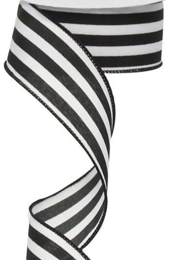 Wired Ribbon * Vertical Stripe * Black and White Canvas * 1.5" x 10 Yards * RX9135X6