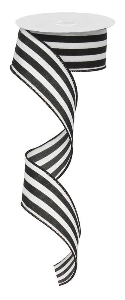 Wired Ribbon * Vertical Stripe * Black and White Canvas * 1.5" x 10 Yards * RX9135X6