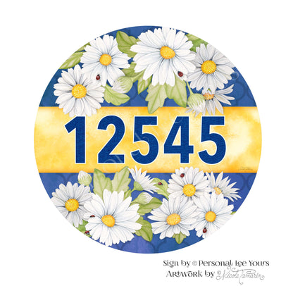 Nicole Tamarin Exclusive Sign * Personalized Refreshing Daisies House Numbers * Round * Lightweight Metal