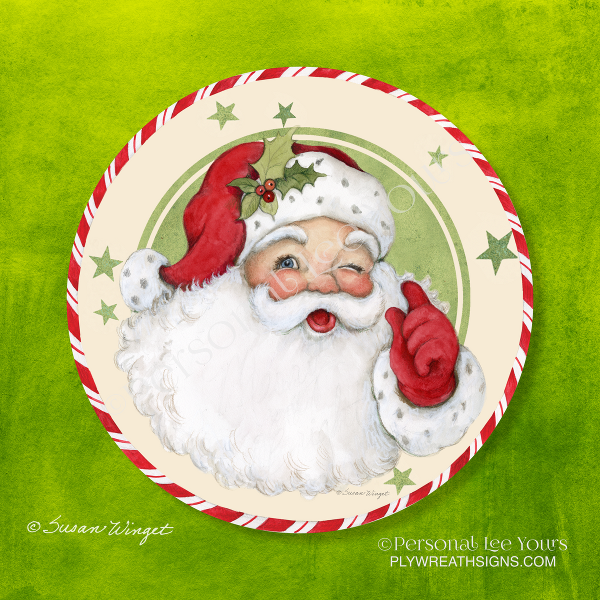 Susan Winget Exclusive Sign * Retro Santa * Round * Lightweight Metal
