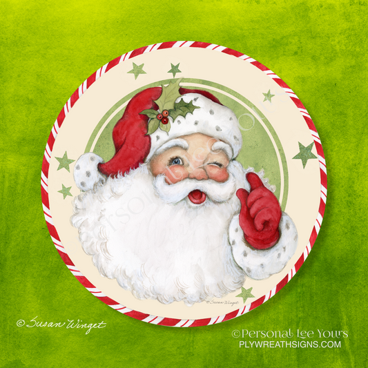 Susan Winget Exclusive Sign * Retro Santa * Round * Lightweight Metal