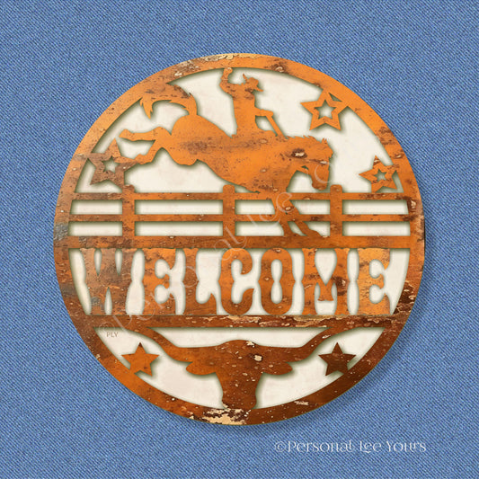 Western Wreath Sign * Rodeo Welcome * Round * Lightweight Metal