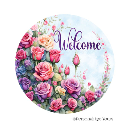 Summer Wreath Sign * Rose Garden Welcome * Round * Lightweight Metal