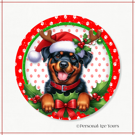 Holiday Wreath Sign * Christmas, Rottweiler * Round * Lightweight Metal