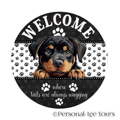 Peeking Pups Wreath Sign * Rottweiler * Round * Lightweight Metal