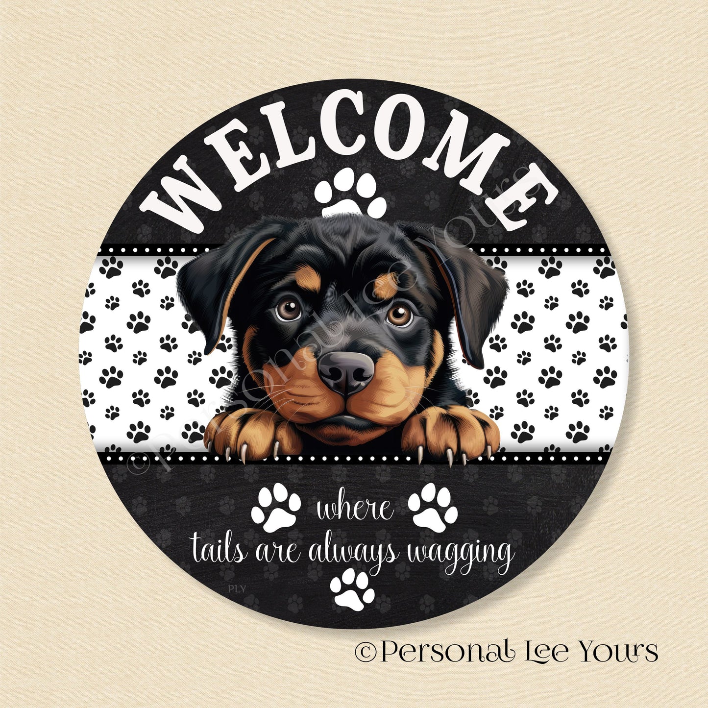 Peeking Pups Wreath Sign * Rottweiler * Round * Lightweight Metal