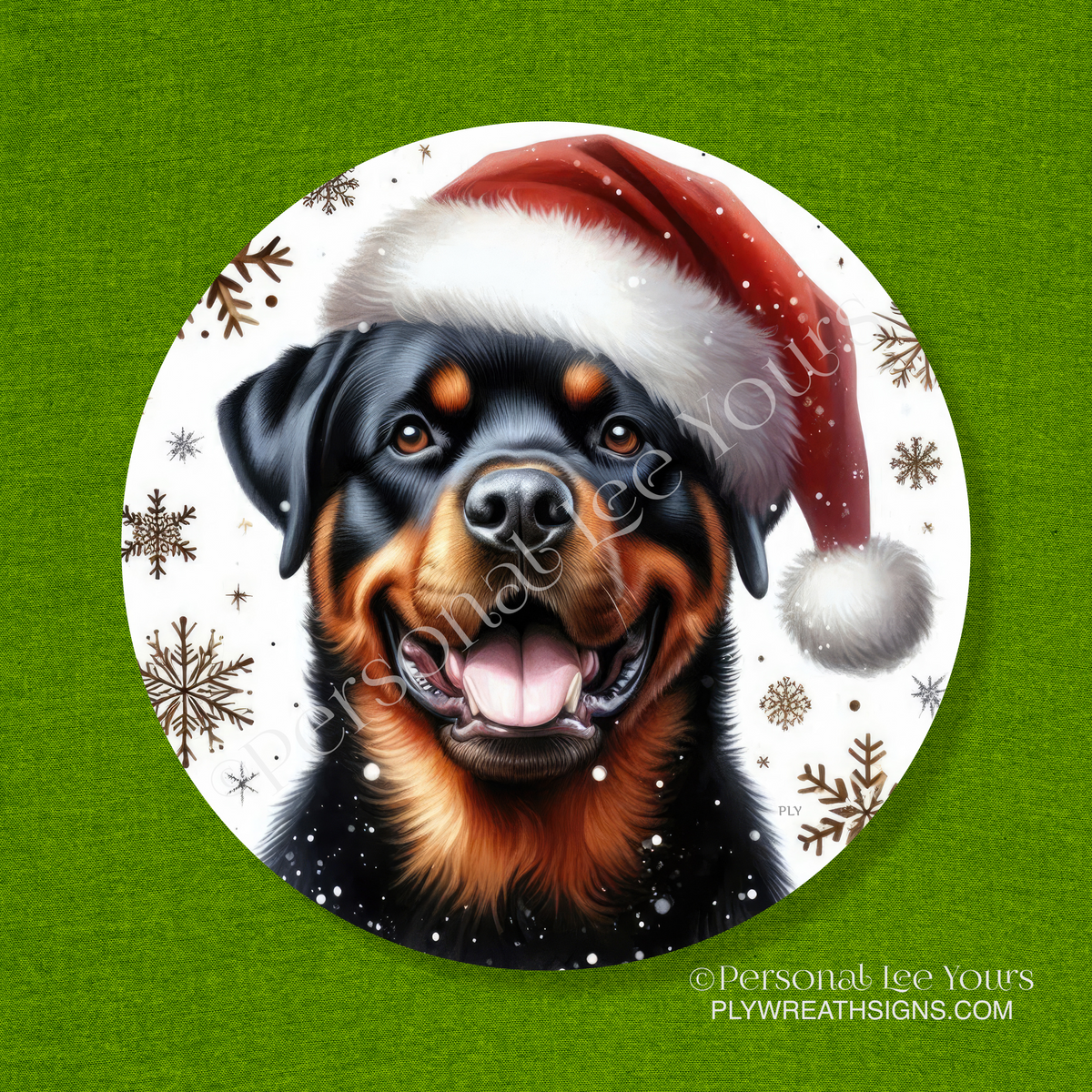 Holiday Wreath Sign * Rottweiler Christmas * Round * Lightweight Metal