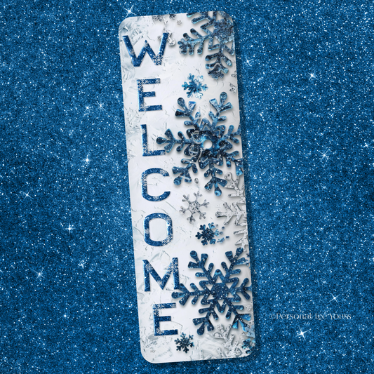 Winter Wreath Sign * Banner * Snowflake Welcome * 4" x 12" * Lightweight Metal