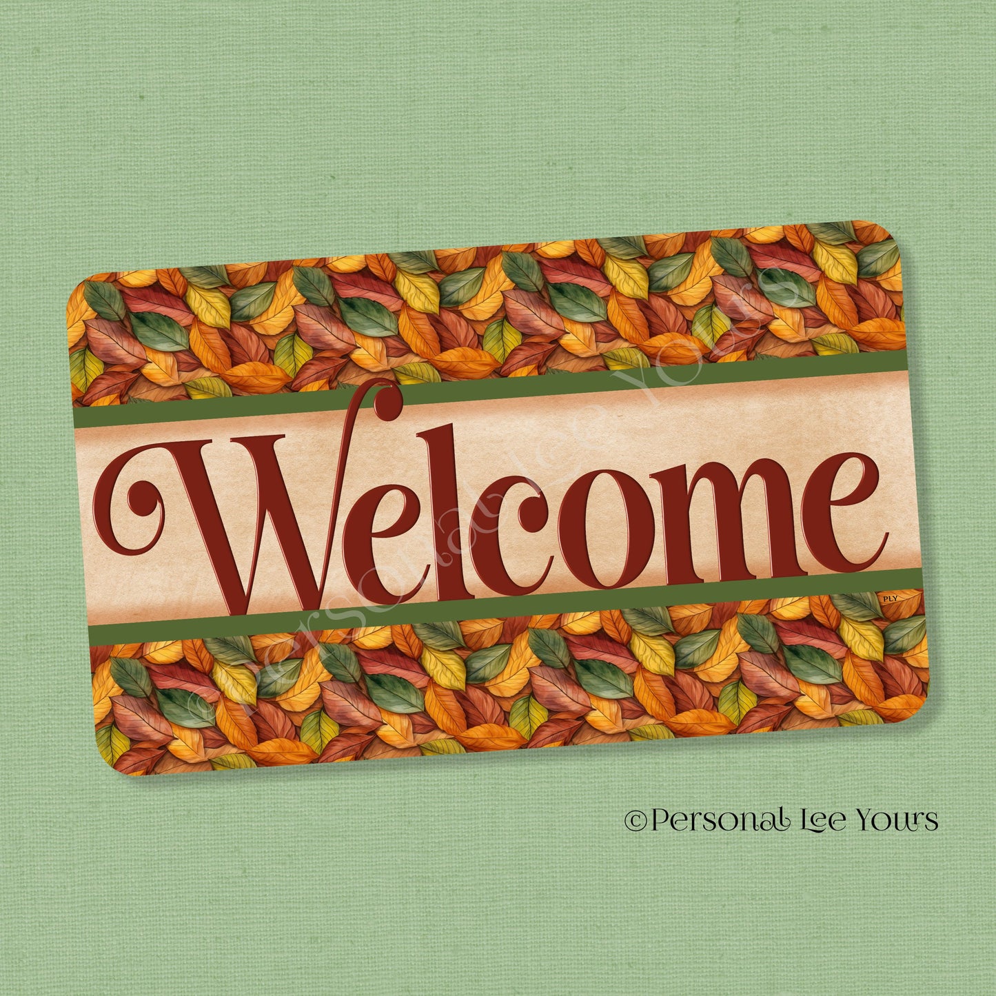 Simple Welcome Wreath Sign * Fall Leaves * Horizontal * Lightweight Metal