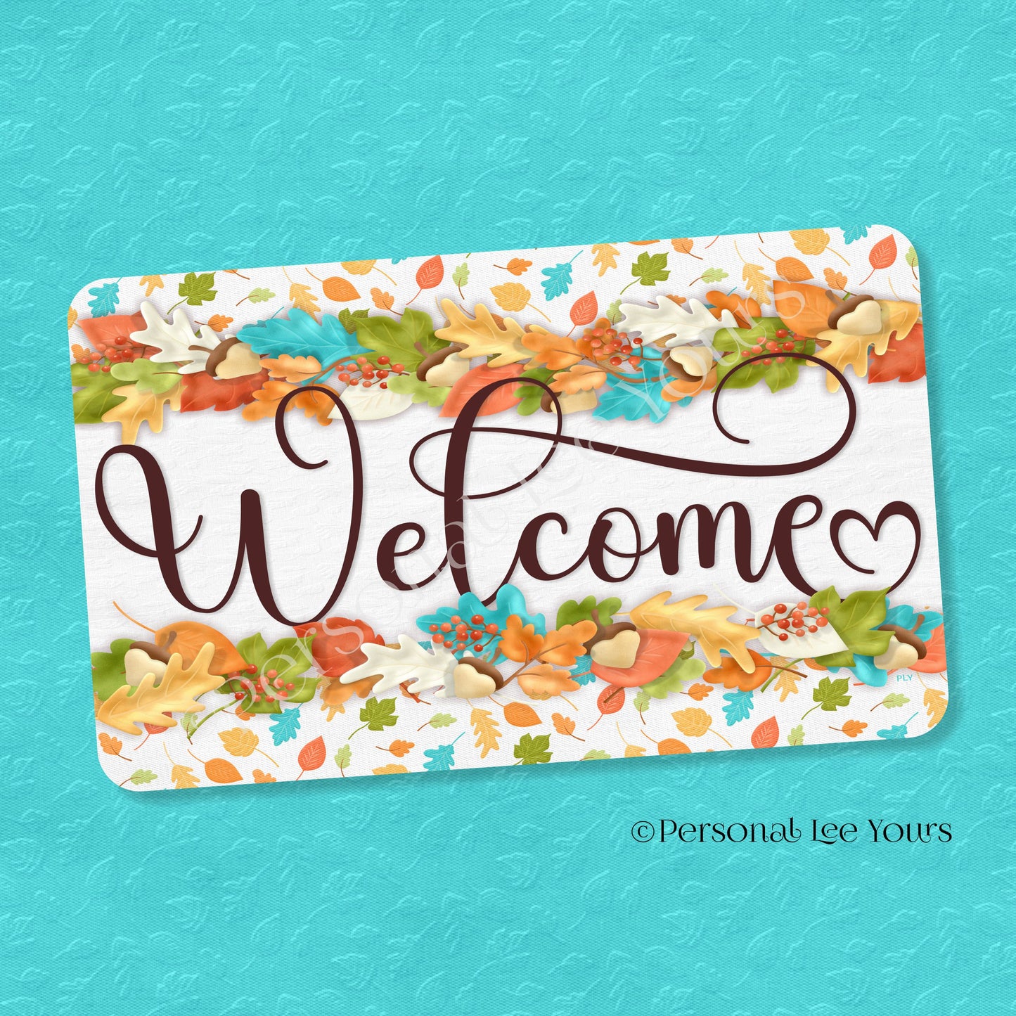 Simple Welcome Wreath Sign * Fall * Falling Leaves * Horizontal * Lightweight Metal