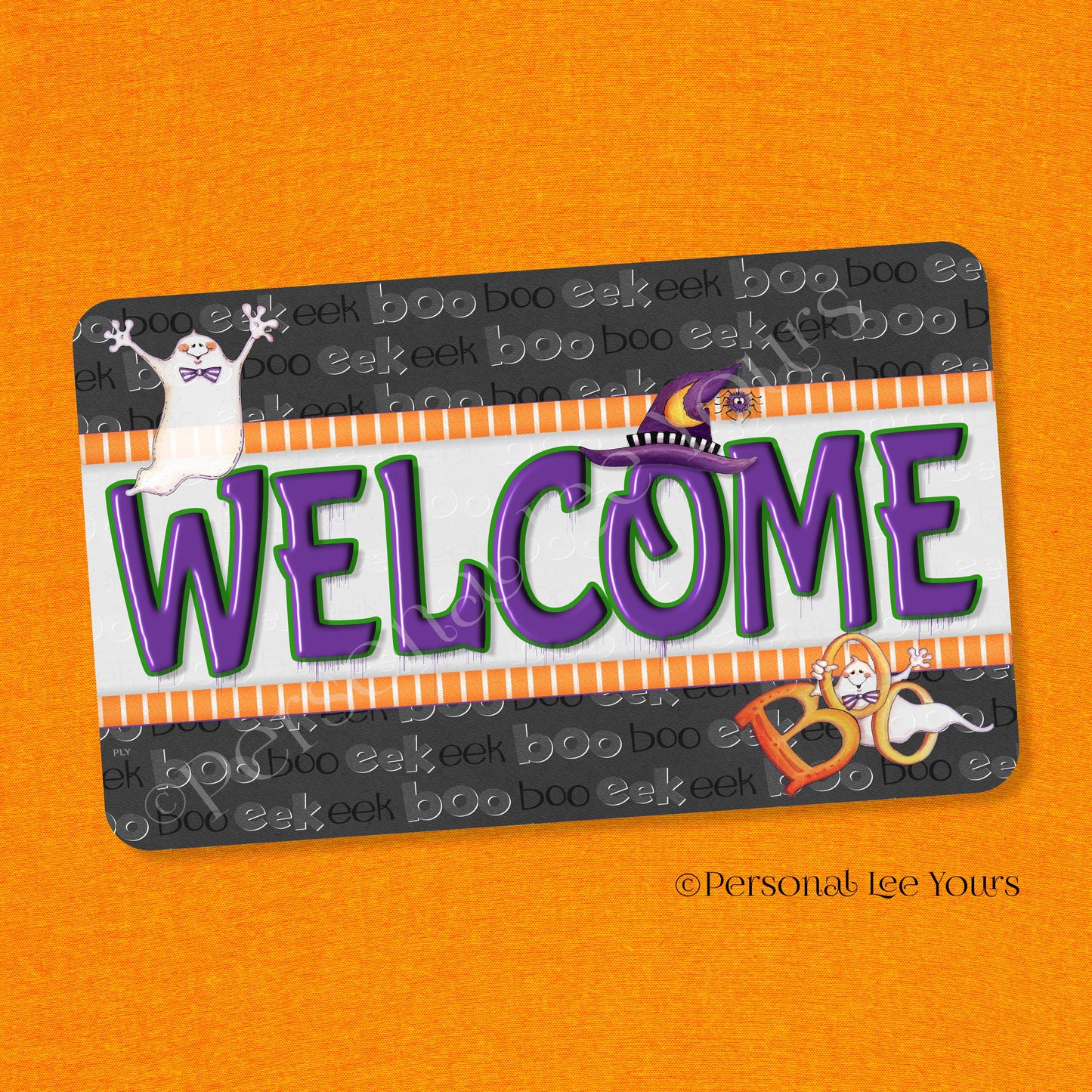 Simple Welcome Wreath Sign * Halloween Welcome * Horizontal * Lightweight Metal