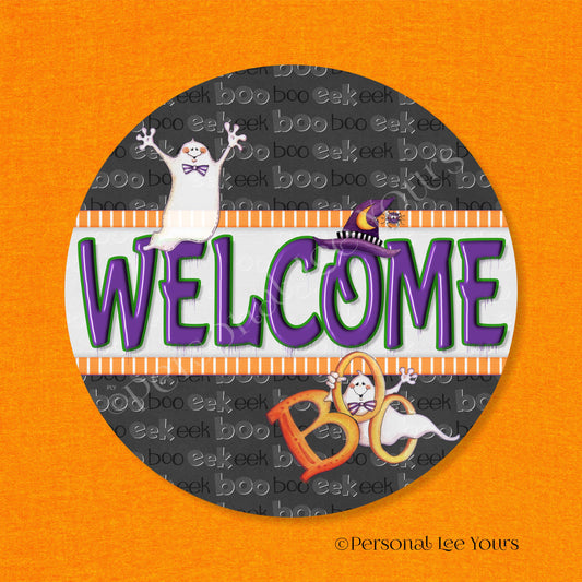 Simple Welcome Wreath Sign * Halloween Welcome * Round * Lightweight Metal