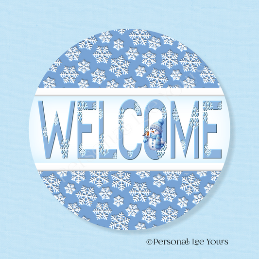 Simple Welcome Wreath Sign * Snowflakes * Round * Lightweight Metal