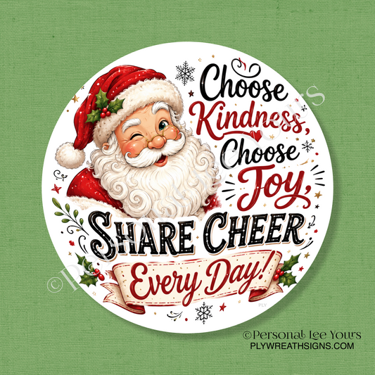 Wreath Sign * Santa, Share Cheer  * Round * Lightweight Metal