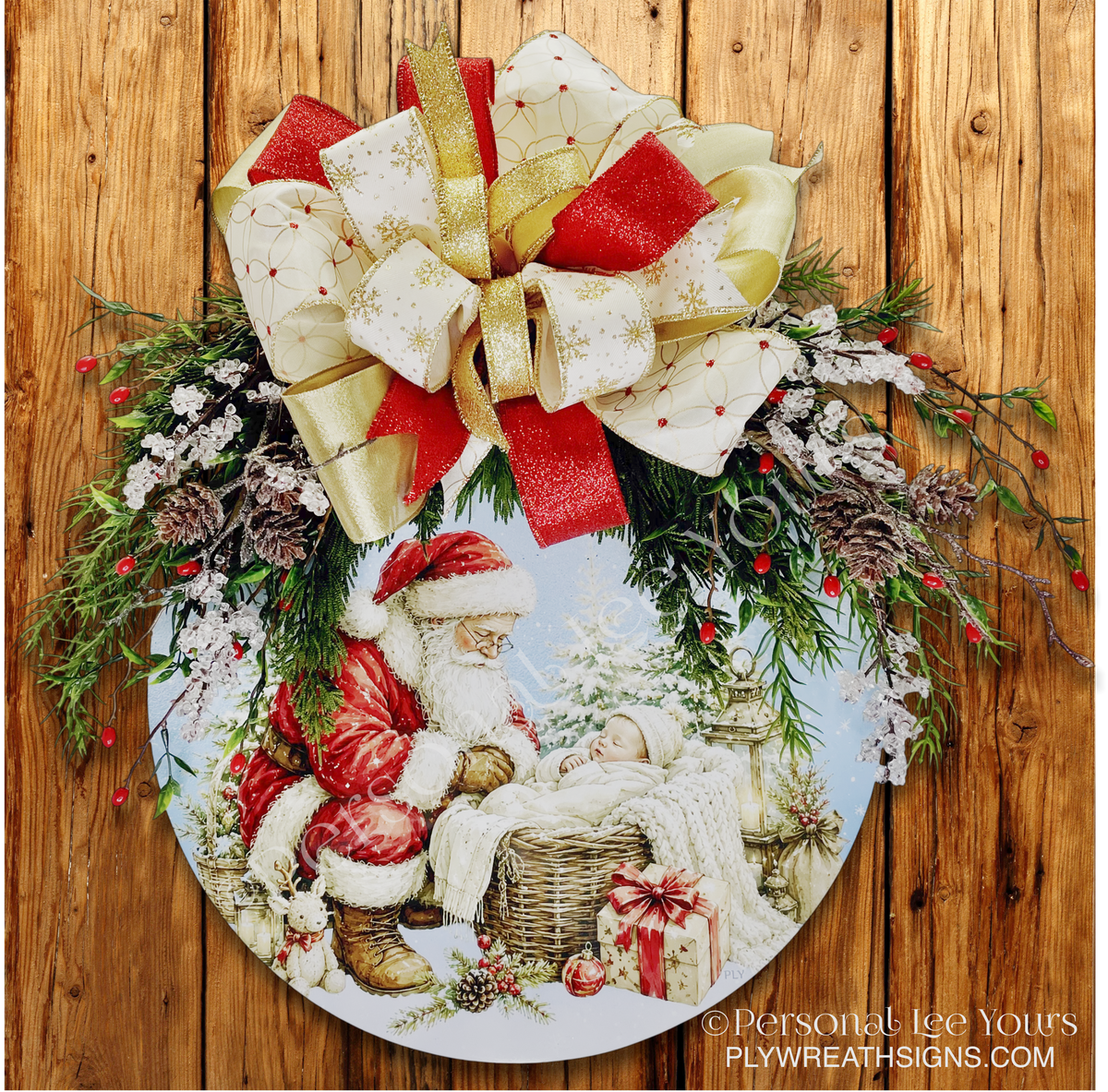 Santa and Baby Jesus  Door Hanger – Lightweight & Ready to Hang
