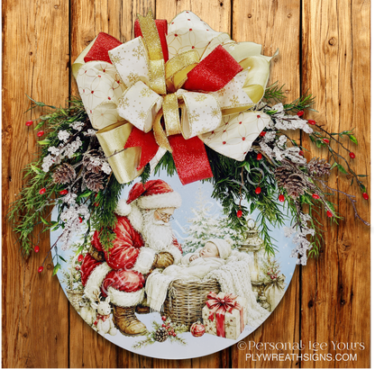 Santa and Baby Jesus  Door Hanger – Lightweight & Ready to Hang