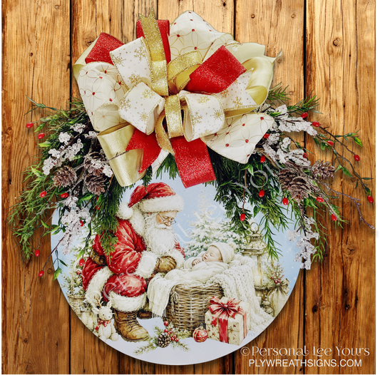 Santa and Baby Jesus  Door Hanger – Lightweight & Ready to Hang