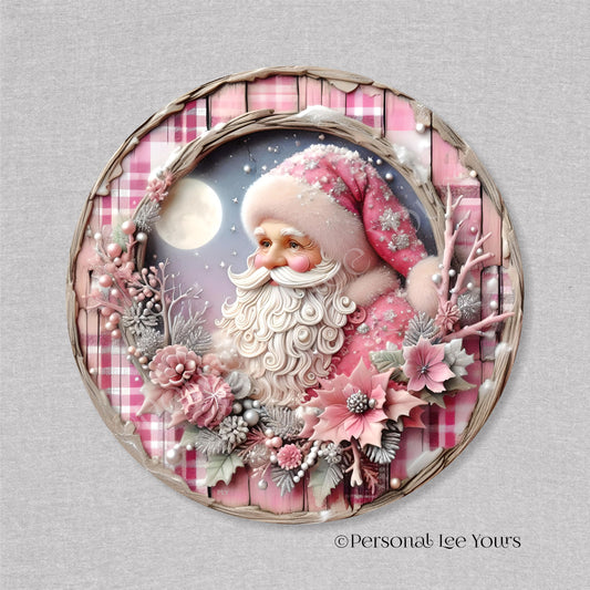 Holiday Wreath Sign * Santa and The Christmas Moon * Round * Lightweight Metal