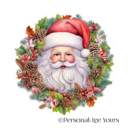 Holiday Wreath Sign * Santa In Wreath * Round * Lightweight Metal