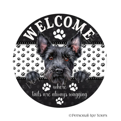 Peeking Pups Wreath Sign * Scottish Terrier * Round * Lightweight Metal
