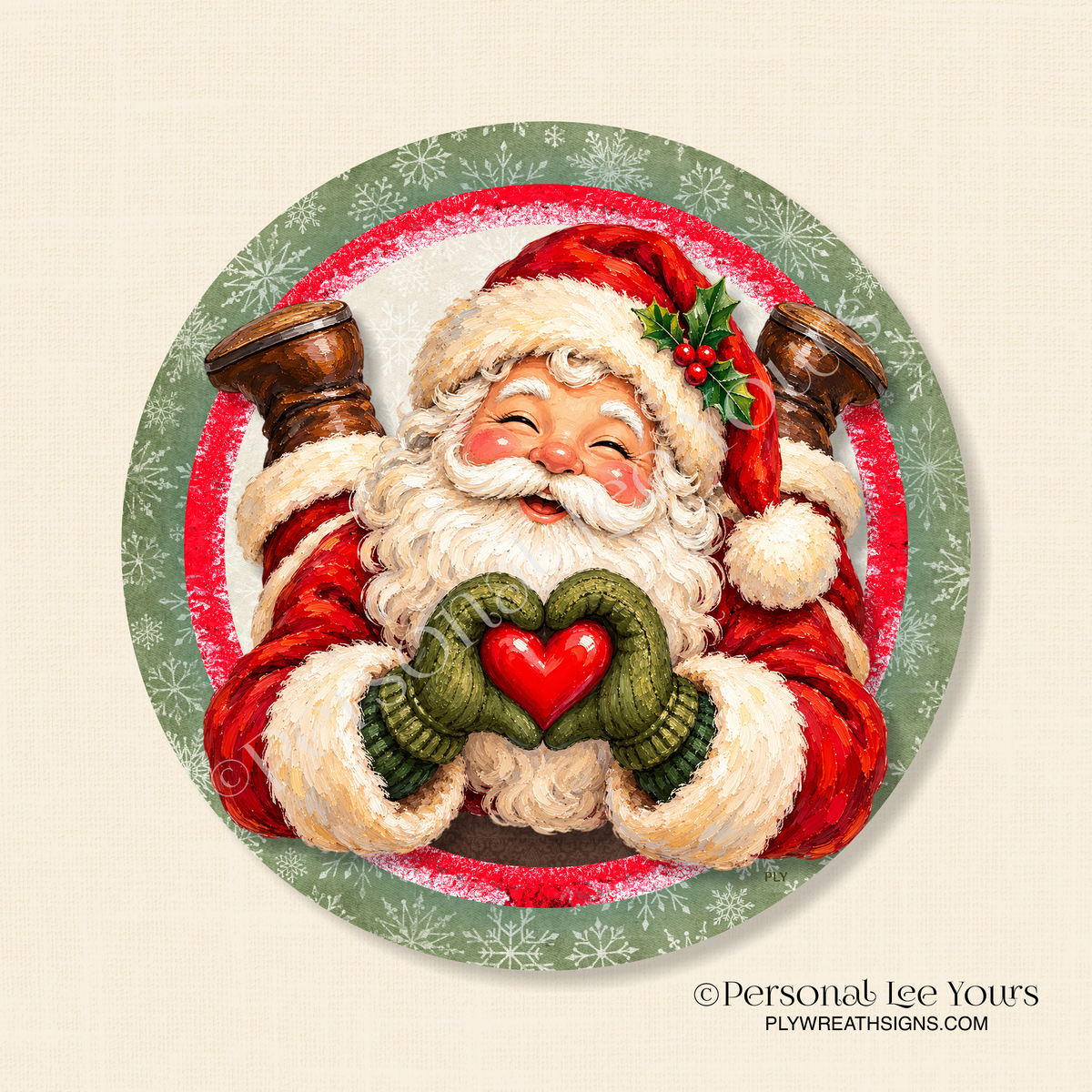 Wreath Sign * Sending Love Santa * Round * Lightweight Metal